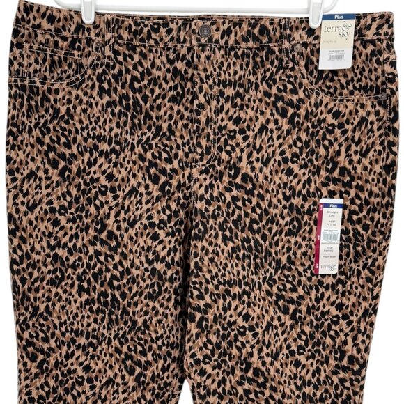 Terra & Sky Womens Core Straight Stretch Brown Leopard Denim Jeans Plus 20WP NWT - Picture 3 of 10